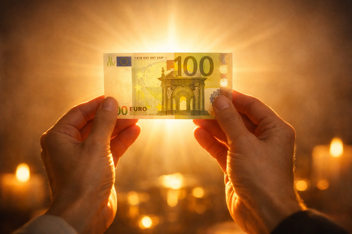 Sonne strahlt durch einen Geldschein - Energie fließt